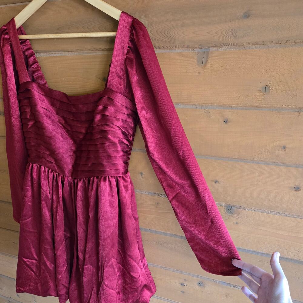 Abercrombie & Fitch Emerson Bubble Hem Satin Mini Dress Cocktail Red Medium - Picture 4 of 7